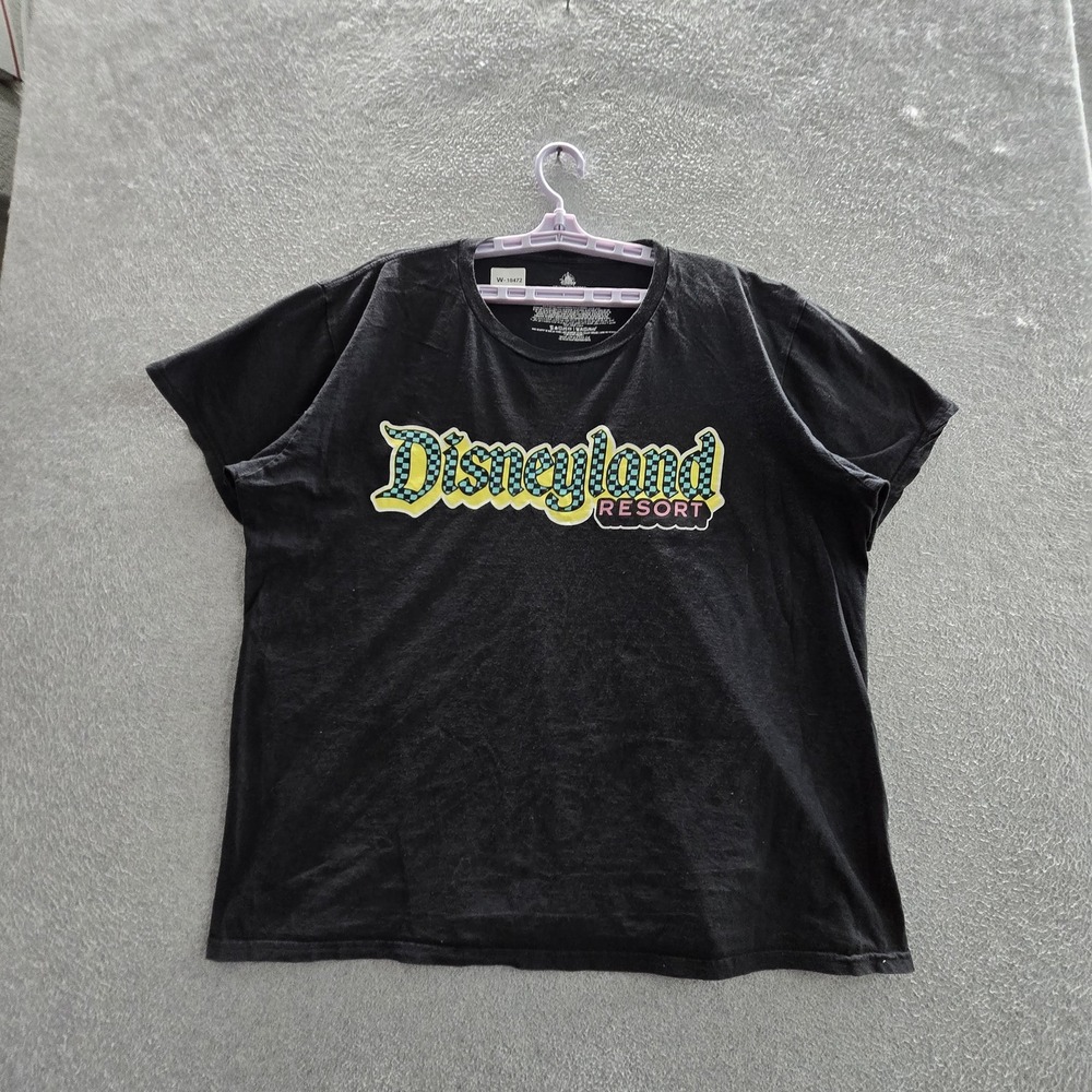 Disneyland Resort Women Shirt 2XL Black Check Logo Graphic Print Short Sleeve